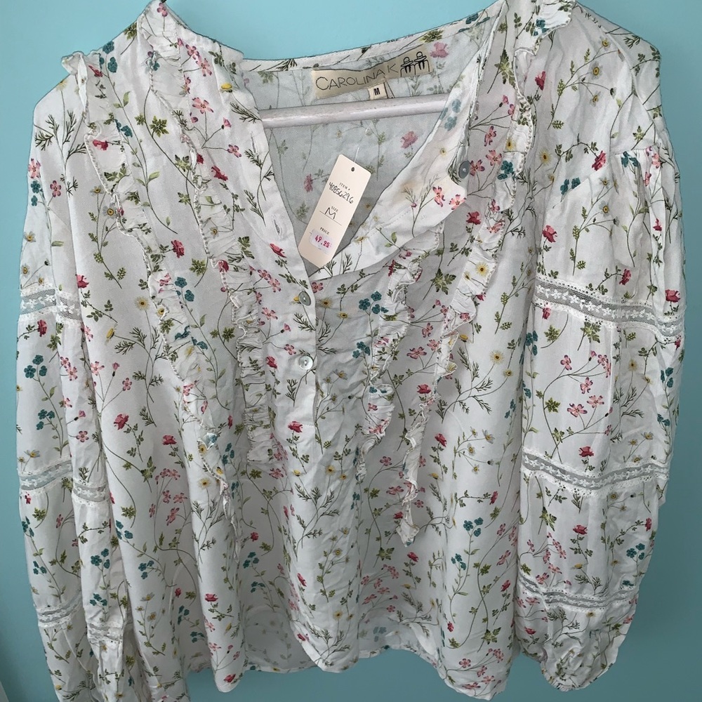 Carolina K Ruffle Floral Peasant Top